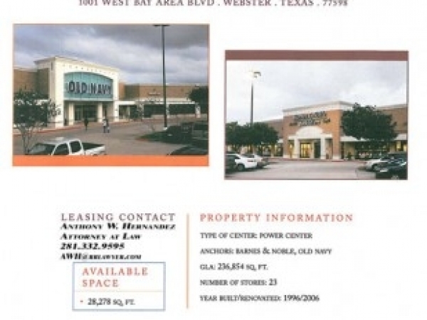 Listing Image #1 - Shopping Center for lease at 1001 West Bay Area Blvd., Webster TX 77598