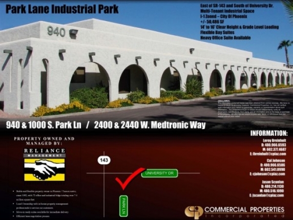 Listing Image #1 - Industrial for lease at 1000 S. Park Lane, Tempe AZ 85281 Listing Image #1 - Industrial for lease at 1000 S. Park Lane, Tempe AZ 85281