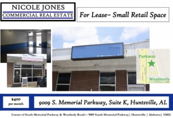 Listing Image #1 - Retail for lease at 9009 South Memorial Parkway Suite K, Huntsville AL 35802 Listing Image #1 - Retail for lease at 9009 South Memorial Parkway Suite K, Huntsville AL 35802