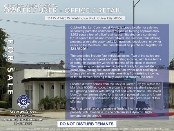 Listing Image #2 - Retail for sale at 11415 W. Washington Blvd, Culver City CA 90066