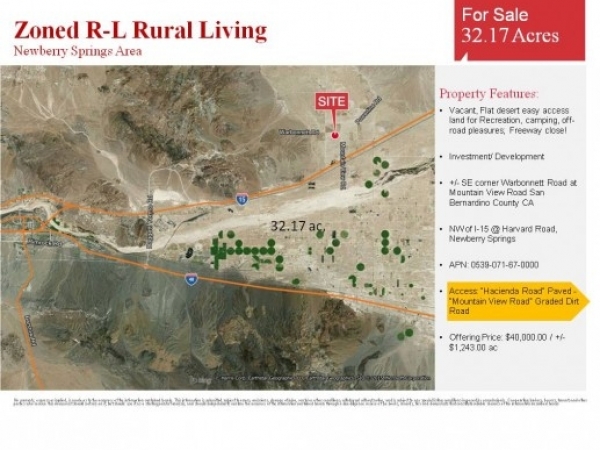 Listing Image #1 - Land for sale at 0000 Warbonnett Rd, Newberry Springs CA 92365